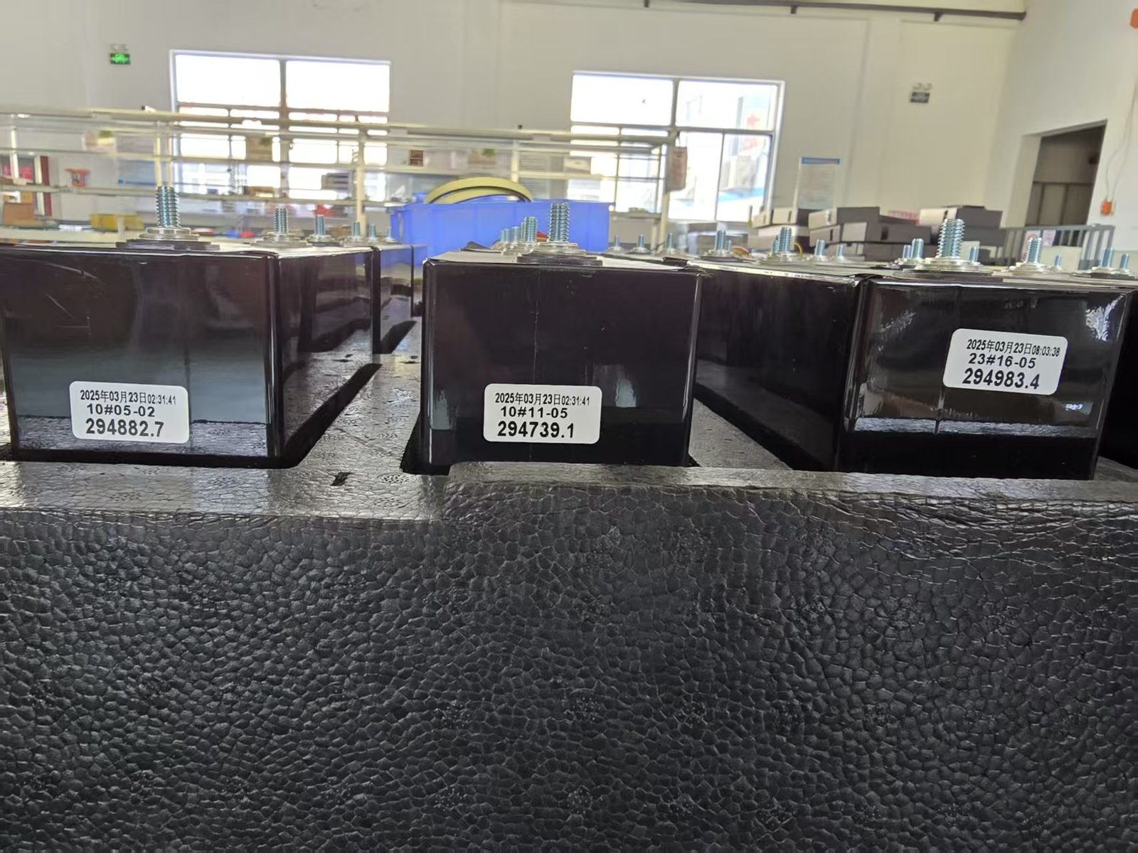 Plastic pellets in shades of blue